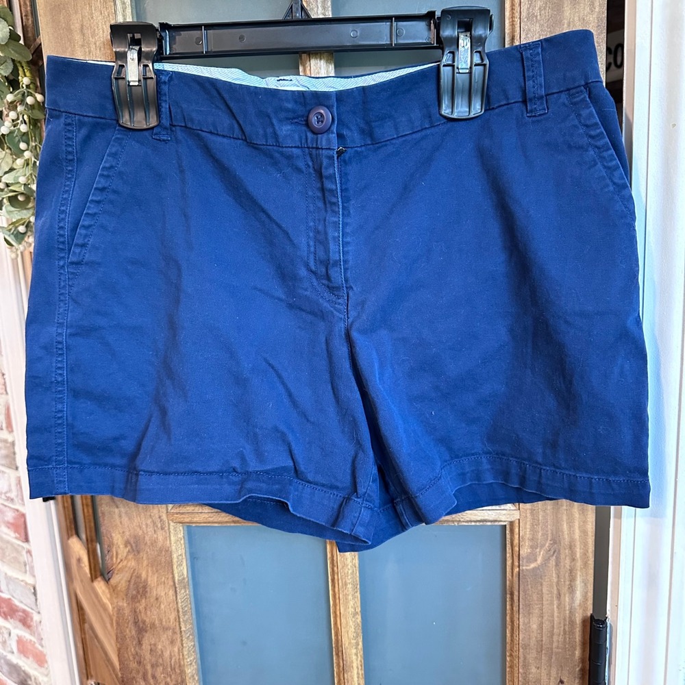Crown & Ivy Caroline Shorts Women 12 Navy Blue Chino Stretch Cotton Twill Preppy